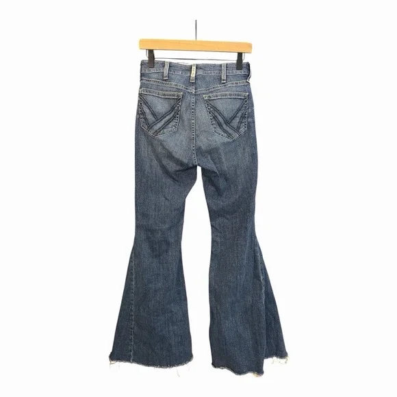 Ariat REAL Denim Flare Jeans 28R Medium Wash Raw Hem Western Y2K Boho - Picture 3 of 6